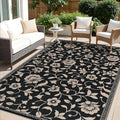 Black & Beige Reversible Floral Outdoor Rug