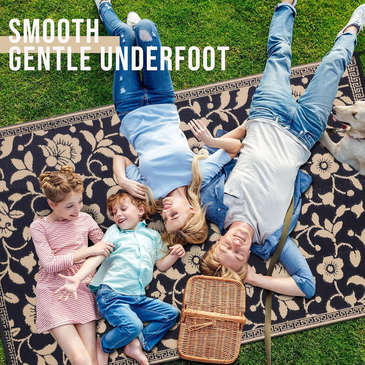Black & Beige Reversible Floral Outdoor Rug