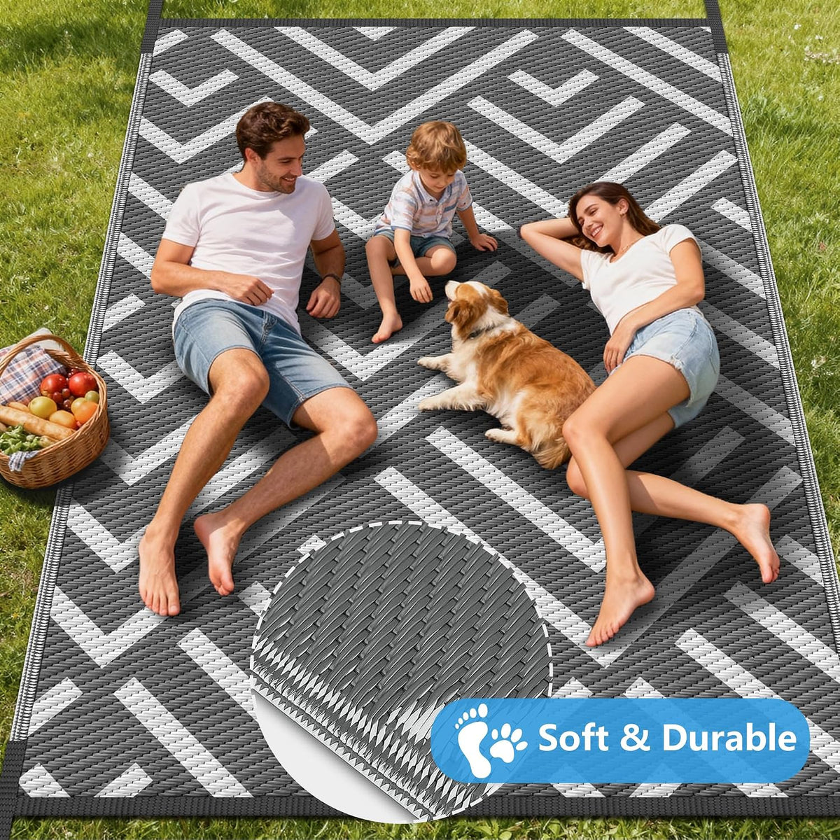 Grey & White Wave Outdoor Rug