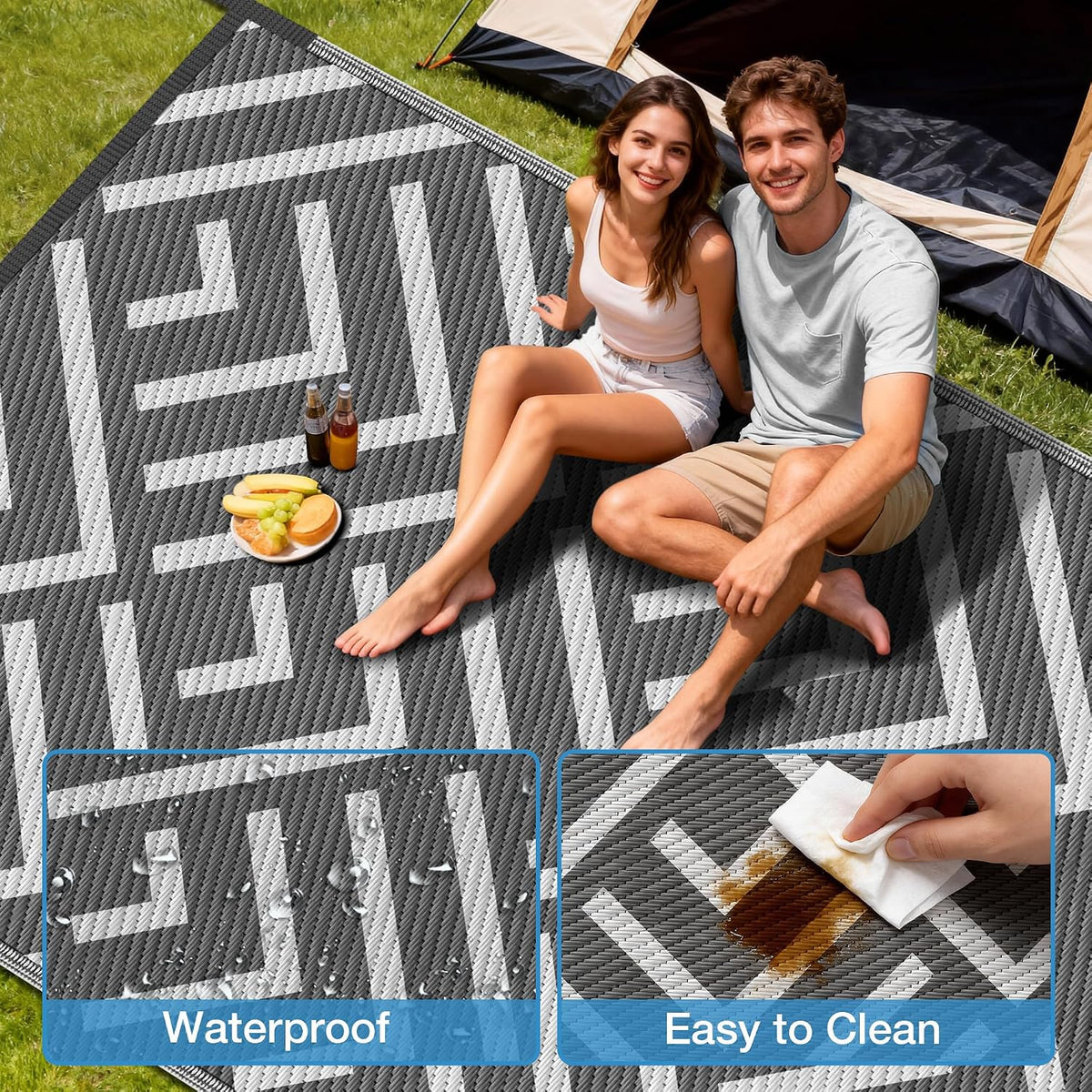 Grey & White Wave Outdoor Rug