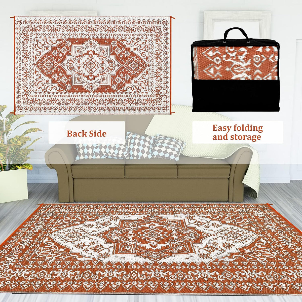 Reversible PP Straw Outdoor Patio Rug