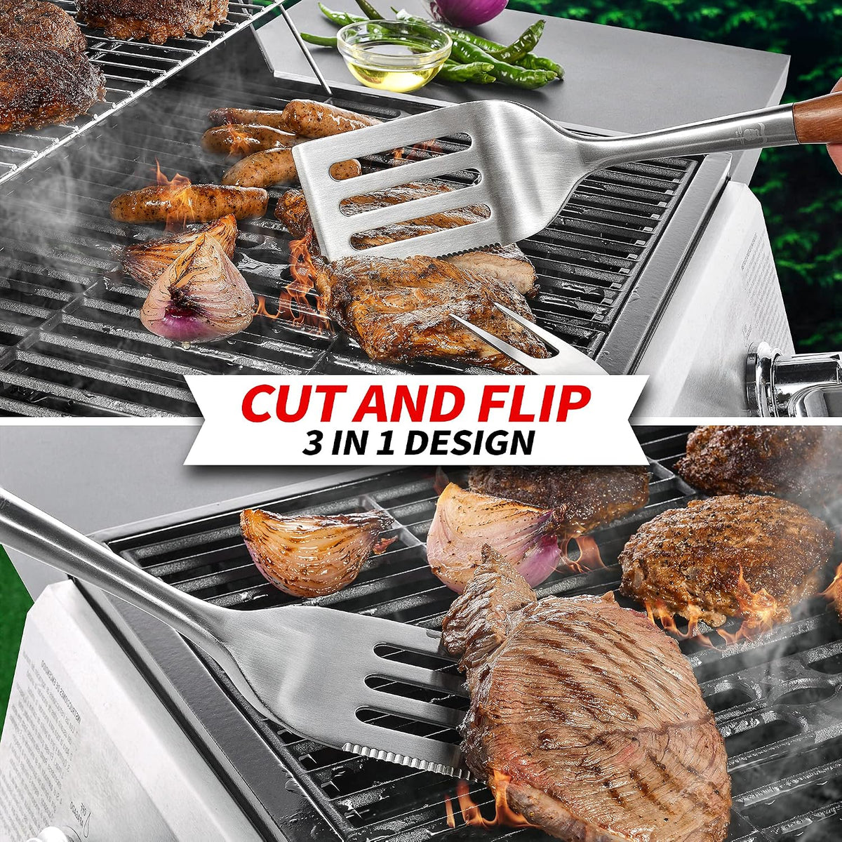 Heavy‑Duty Rose Wooden BBQ Grilling Tools Set
