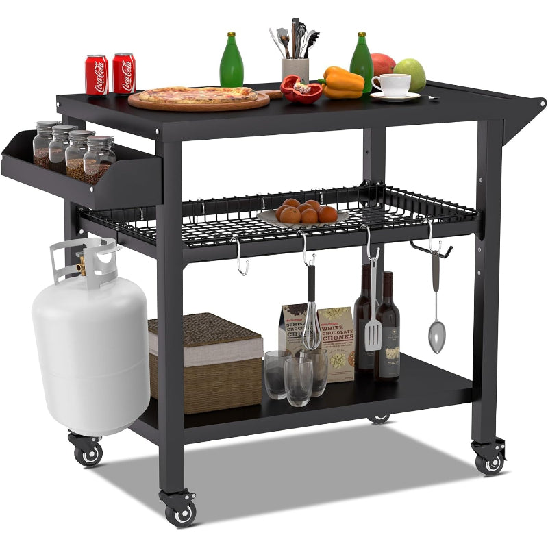 Wheeled Pizza Oven Grill Cart Table
