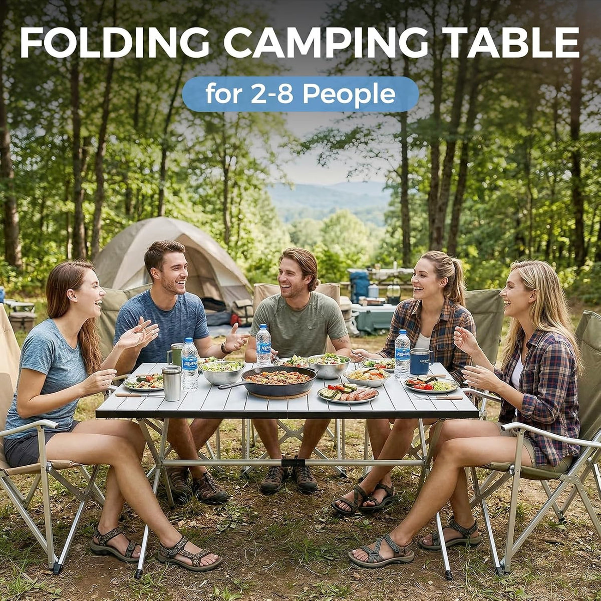 57.4" Oversized Aluminum Roll‑Up Folding Camping Table