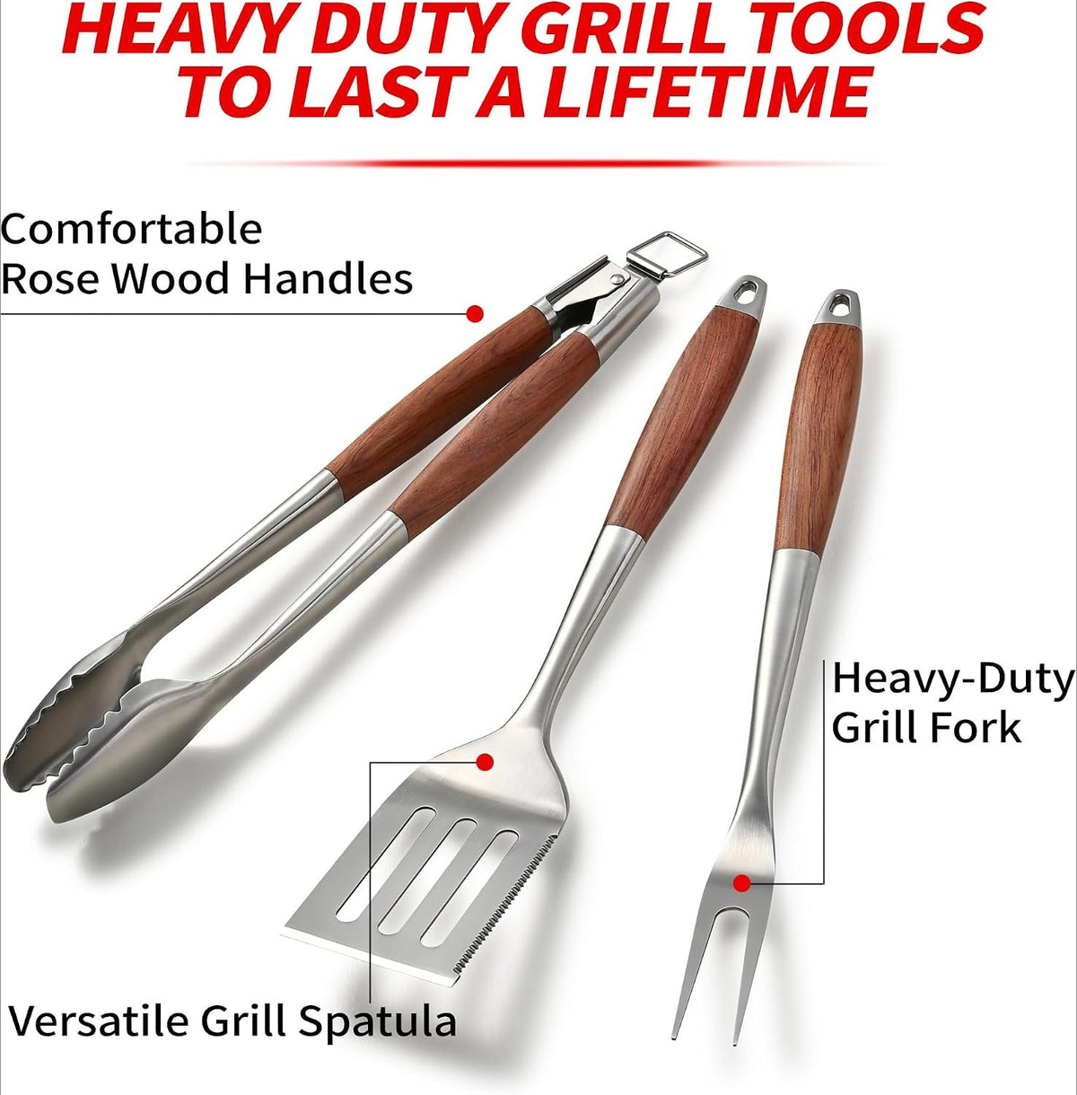 Heavy‑Duty Rose Wooden BBQ Grilling Tools Set
