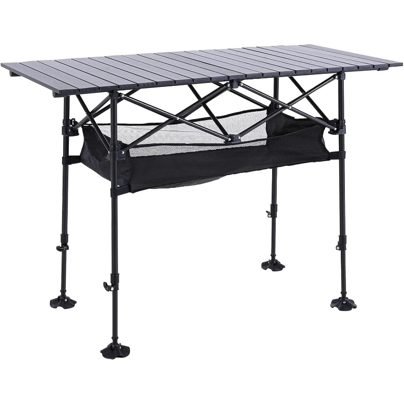 Adjustable Camping Table with Storage for Grill & Picnic