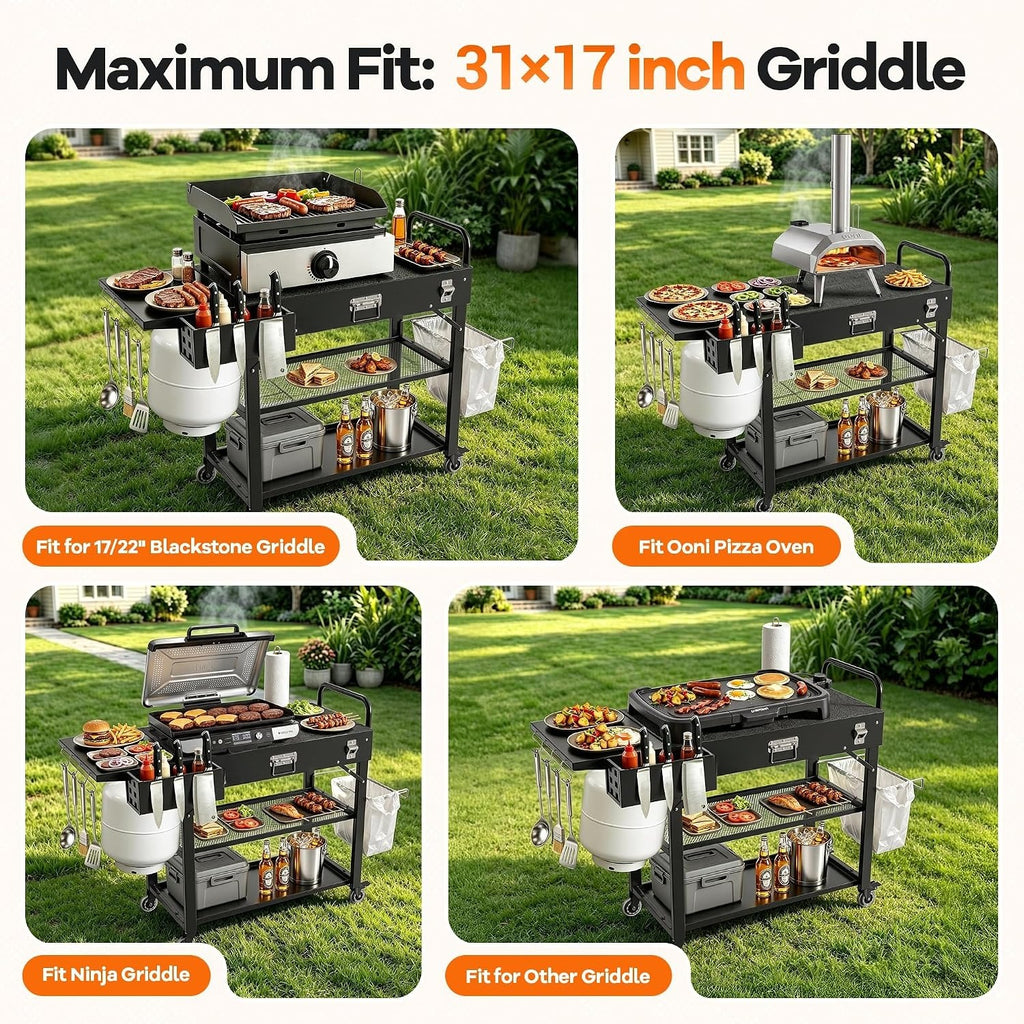Foldable Outdoor Grill Cart Table