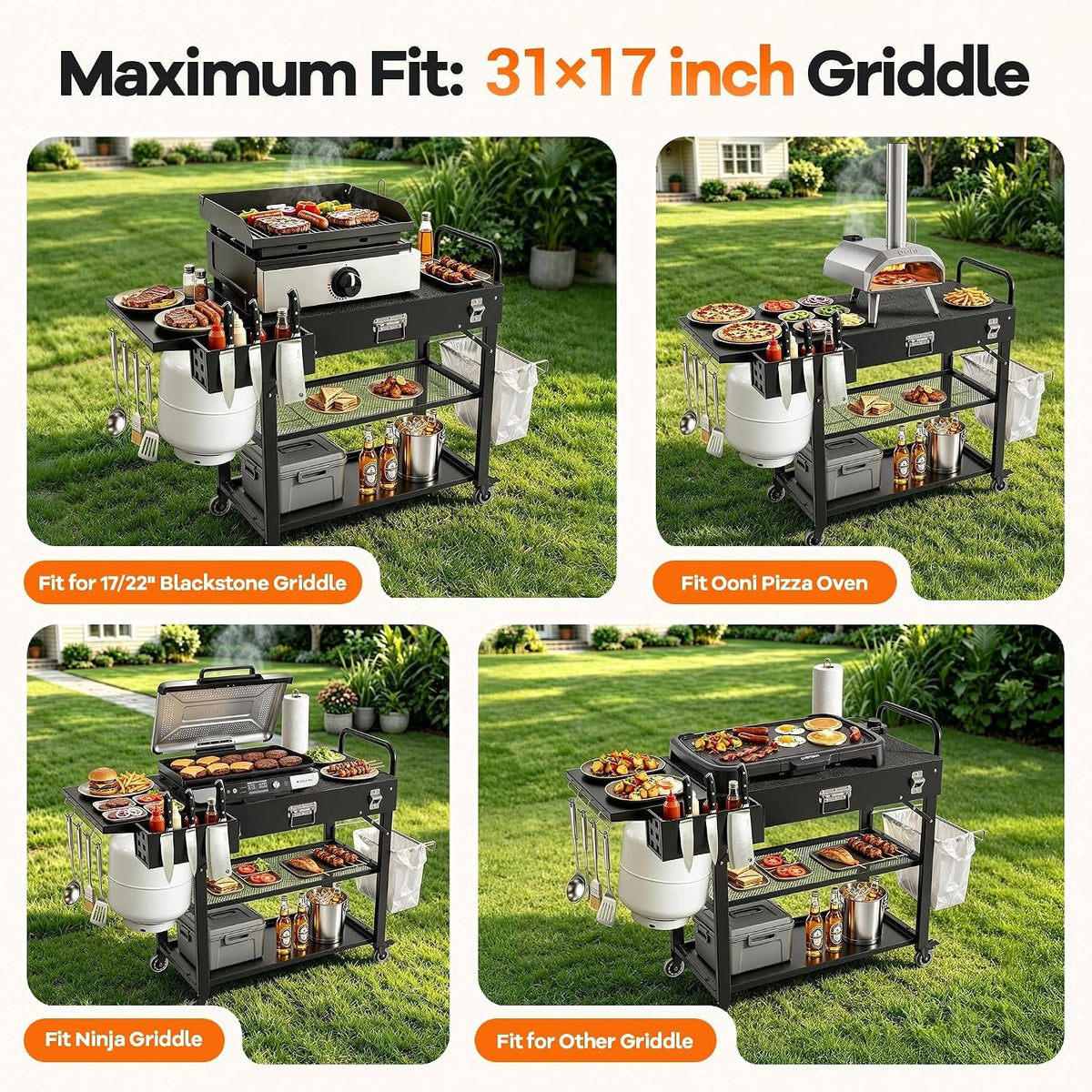Foldable Outdoor Grill Cart Table