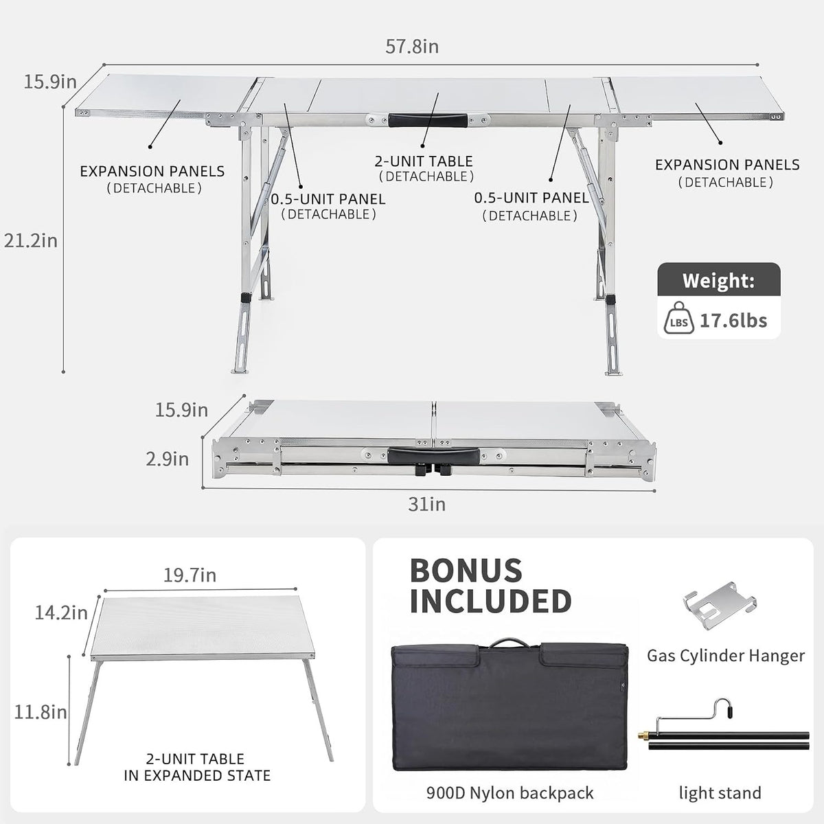 3‑Unit Modular 304 Stainless Steel IGT Camping Table