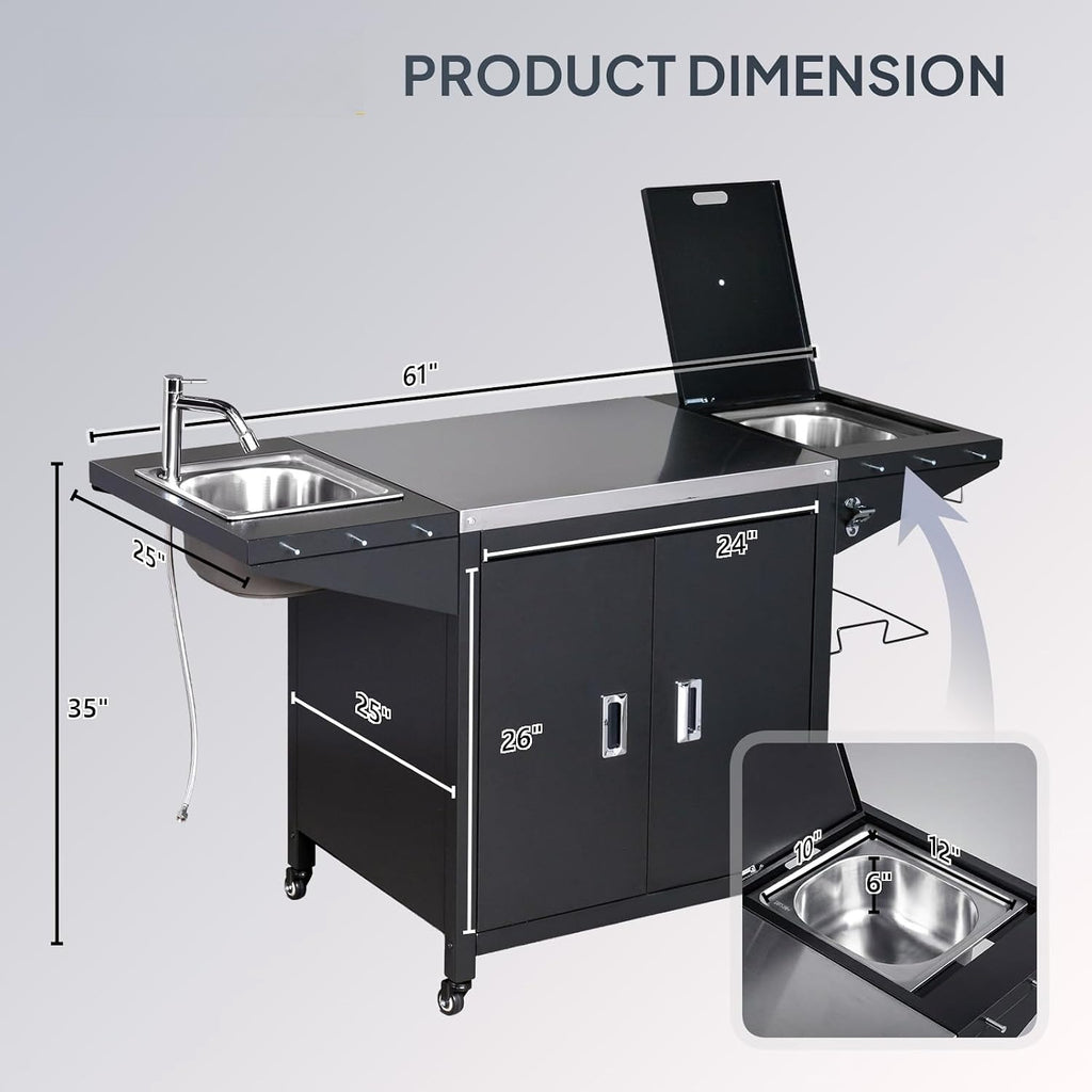 Stainless Steel Outdoor Grill Cart With Sink