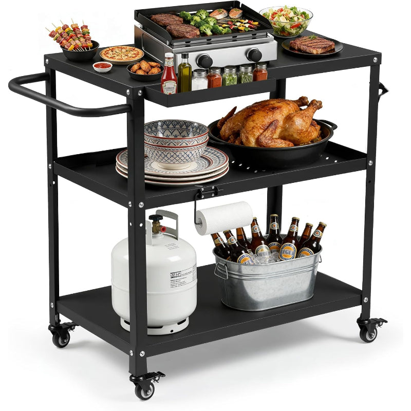 Cart Table With Lockable Casters Hooks Handle