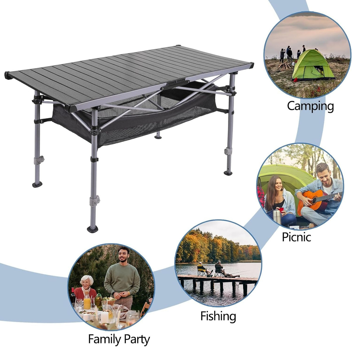 48.8" Adjustable Aluminum Roll‑Top Camping Table
